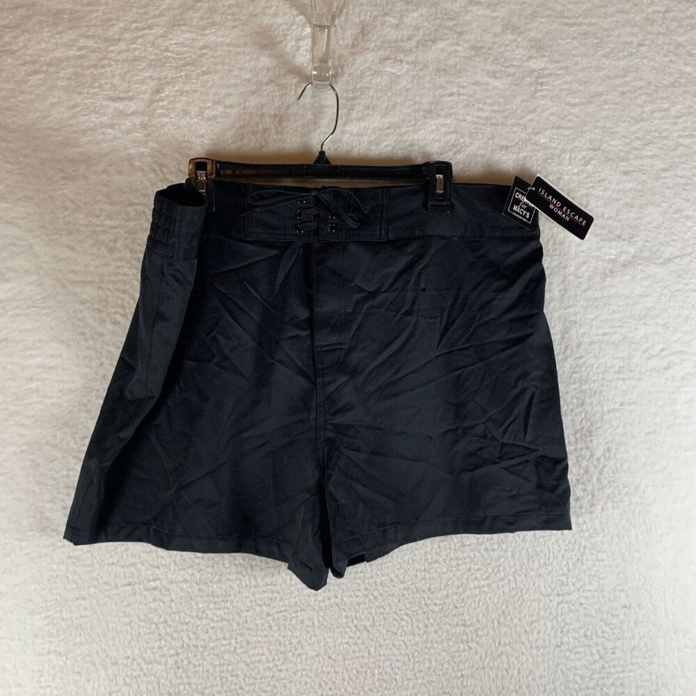Island Escape Beach Board Shorts Womens 18W Black Lace-Up Waist Swimwear Surfing